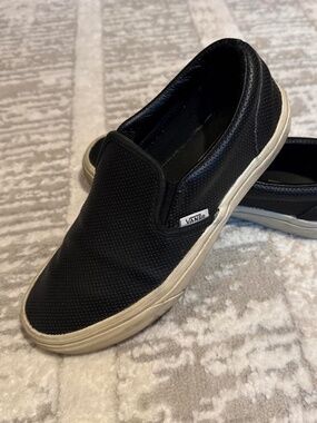 Vans Women's Perforated Leather Slip-On Sneakers - Black - Size 7.5